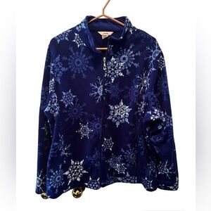 Alia blue snowflake full zip sweater